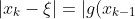 |x_k-\xi|=|g(x_{k-1})-g(\xi)|\leq L|x_{k-1}-\xi|,\;k\geq 1
